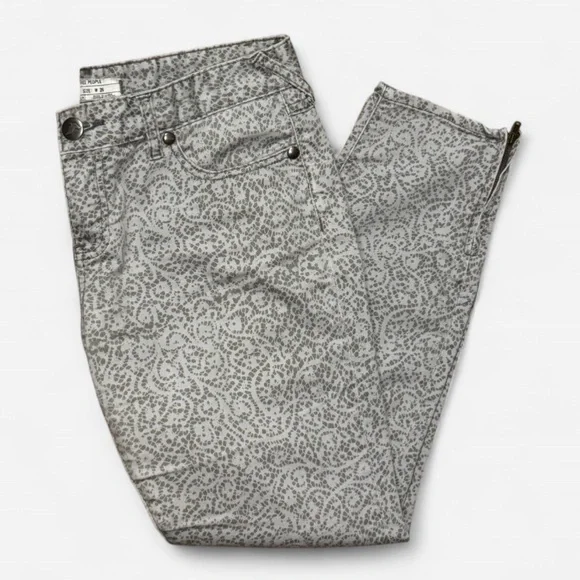 Free People Denim Gray Lace Print Skinny Zipper Ankle Jeans Size 29 FAIR - Picture 4 of 14